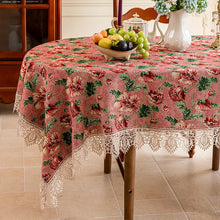 Vintage Lace-Hem Bloom Pink Tablecloth