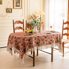 Vintage Lace-Hem Bloom Pink Tablecloth