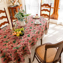 Vintage Lace-Hem Bloom Pink Tablecloth