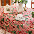 Vintage Lace-Hem Bloom Pink Tablecloth