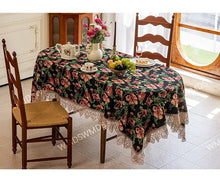 Vintage Lace-Hem Bloom Pink Tablecloth
