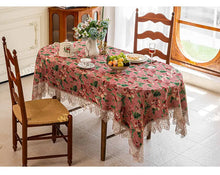 Vintage Lace-Hem Bloom Pink Tablecloth