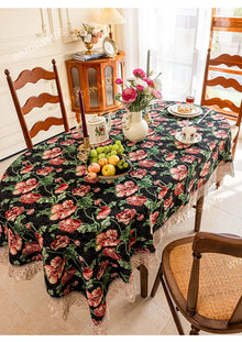 Vintage Lace-Hem Bloom Pink Tablecloth
