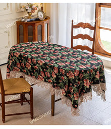Vintage Lace-Hem Bloom Pink Tablecloth